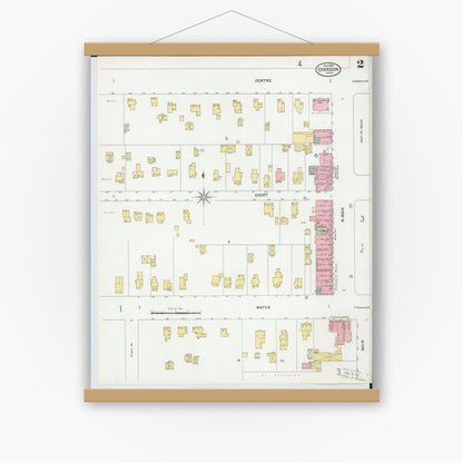 Old map wall art mockup — magnetic wood frame on white wall — Sanborn Fire Insurance Map from Chardon, Geauga County, Ohio (1899), Sheet #0002