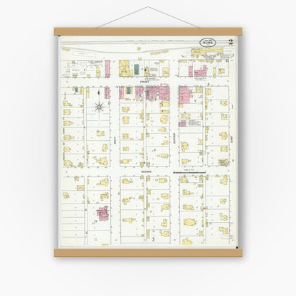 Old map wall art mockup — magnetic wood frame on white wall — Sanborn Fire Insurance Map from Hume, Edgar County, Illinois (1909), Sheet #0002