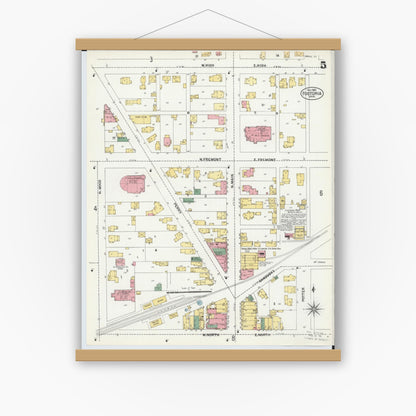 Old map wall art mockup — magnetic wood frame on white wall — Sanborn Fire Insurance Map from Fostoria, Seneca, Hancock, And Wood Counties, Ohio (1901), Sheet #0005