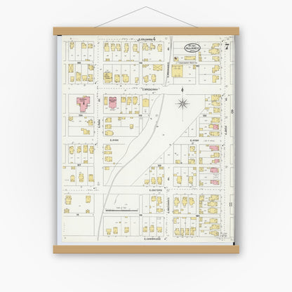 Old map wall art mockup — magnetic wood frame on white wall — Sanborn Fire Insurance Map from Alliance, Stark County, Ohio (1904), Sheet #0007
