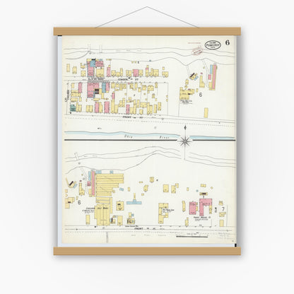 Old map wall art mockup — magnetic wood frame on white wall — Sanborn Fire Insurance Map from Pomeroy, Meigs County, Ohio (1899), Sheet #0006
