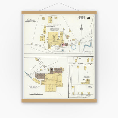 Old map wall art mockup — magnetic wood frame on white wall — Sanborn Fire Insurance Map from Peabody, Essex County, Massachusetts (1920), Sheet #0031