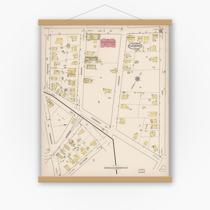 Old map wall art mockup — magnetic wood frame on white wall — Sanborn Fire Insurance Map from Fort Myers, Lee County, Florida (1922), Sheet #0006