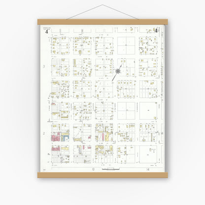 Old map wall art mockup — magnetic wood frame on white wall — Sanborn Fire Insurance Map from Odessa, Edger County, Texas (1939), Sheet #0004