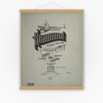 Old map wall art mockup — magnetic wood frame on white wall — Sanborn Fire Insurance Map from Beaumont, Jefferson County, Texas (1941), Sheet #0001
