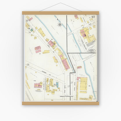 Old map wall art mockup — magnetic wood frame on white wall — Sanborn Fire Insurance Map from Passaic, Passaic County, New Jersey (1903), Sheet #0027