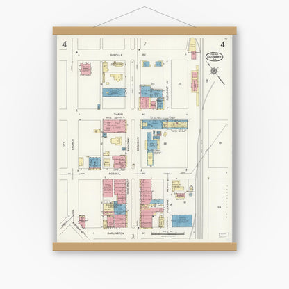 Old map wall art mockup — magnetic wood frame on white wall — Sanborn Fire Insurance Map from Kissimmee, Osceola County, Florida (1926), Sheet #0004