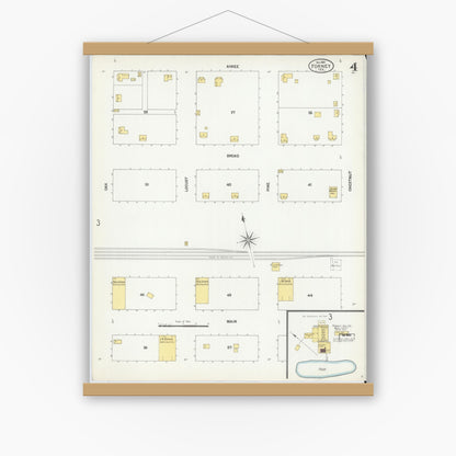 Old map wall art mockup — magnetic wood frame on white wall — Sanborn Fire Insurance Map from Forney, Kaufman County, Texas (1901), Sheet #0004