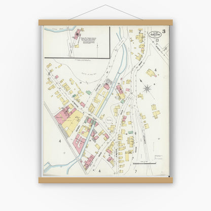 Old map wall art mockup — magnetic wood frame on white wall — Sanborn Fire Insurance Map from Sing Sing, Westchester County, New York (1897), Sheet #0003