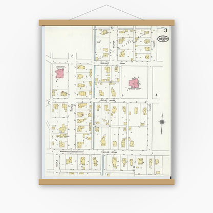 Old map wall art mockup — magnetic wood frame on white wall — Sanborn Fire Insurance Map from Weston, Wood County, Ohio (1920), Sheet #0003