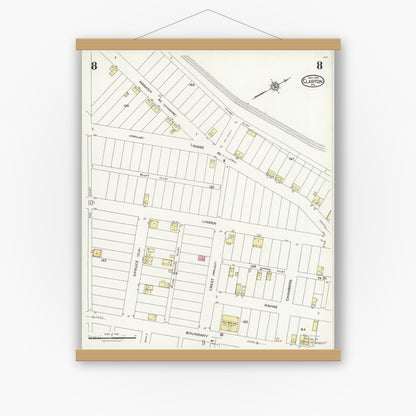 Old map wall art mockup — magnetic wood frame on white wall — Sanborn Fire Insurance Map from Clairton, Allegheny County, Pennsylvania (1924), Sheet #0008