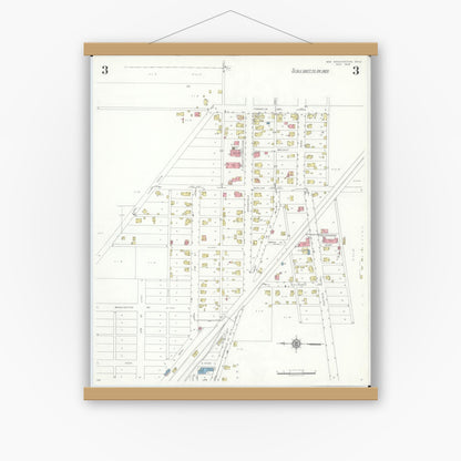 Old map wall art mockup — magnetic wood frame on white wall — Sanborn Fire Insurance Map from New Washington, Crawford County, Ohio (1938), Sheet #0003