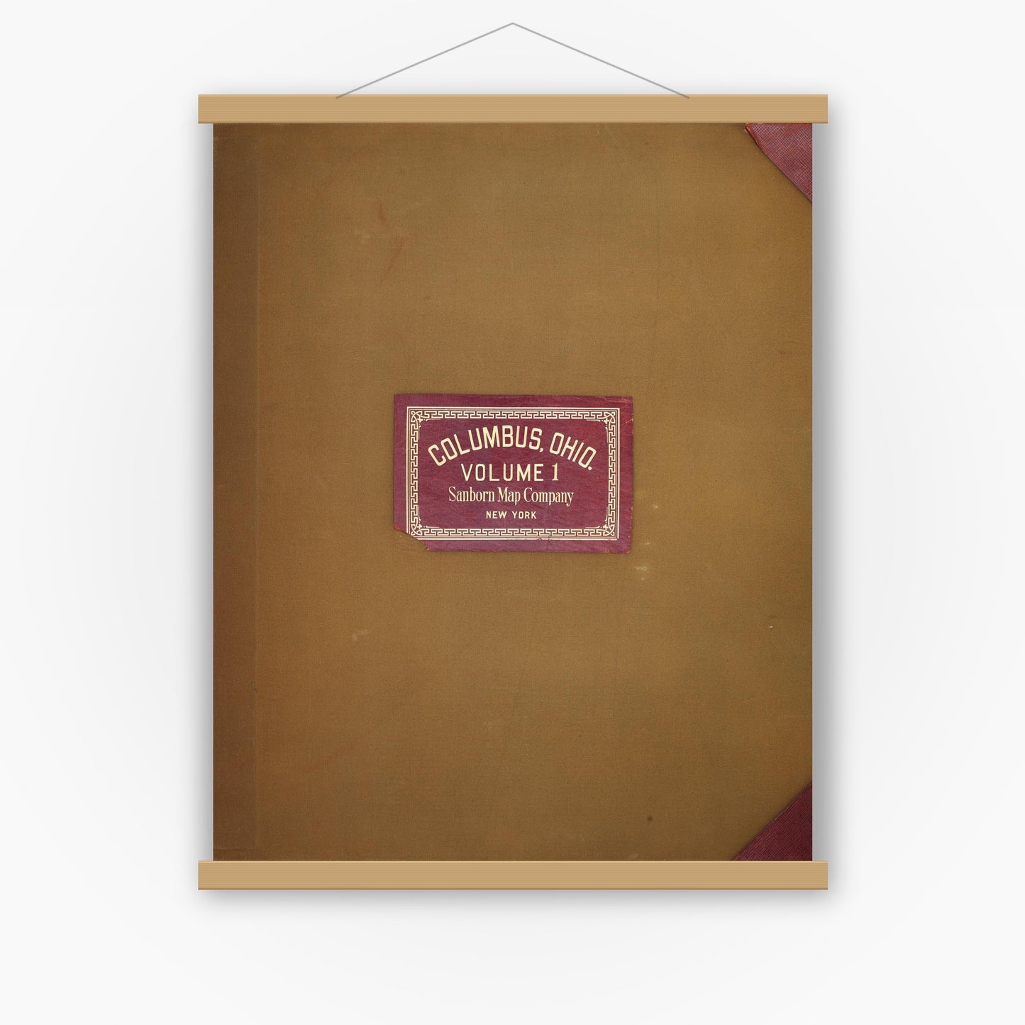 Old map wall art mockup — magnetic wood frame on white wall — Sanborn Fire Insurance Map from Columbus, Franklin County, Ohio (1951), Sheet #0001