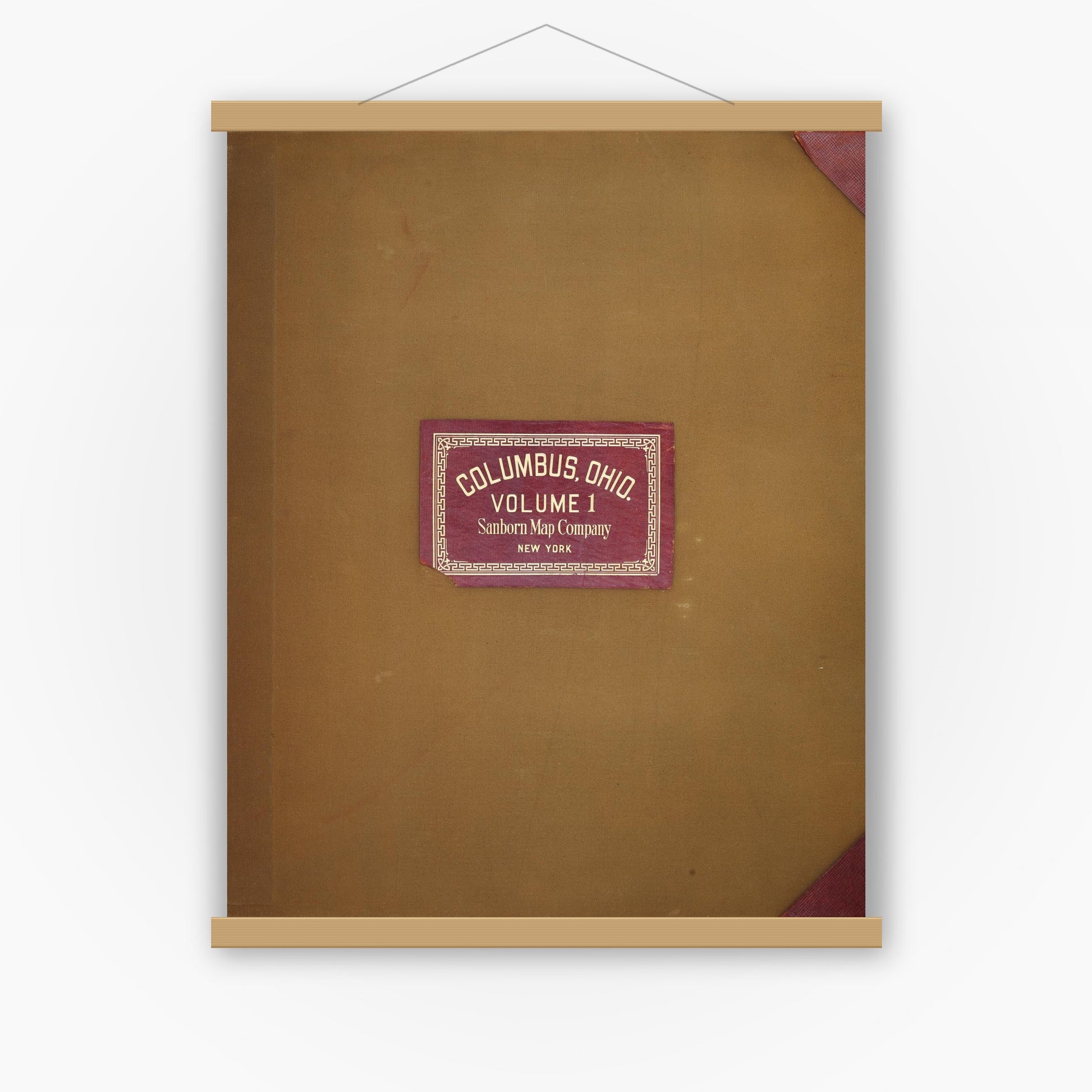 Old map wall art mockup — magnetic wood frame on white wall — Sanborn Fire Insurance Map from Columbus, Franklin County, Ohio (1951), Sheet #0001