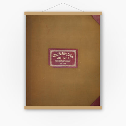 Old map wall art mockup — magnetic wood frame on white wall — Sanborn Fire Insurance Map from Columbus, Franklin County, Ohio (1951), Sheet #0001