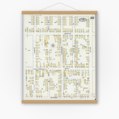 Old map wall art mockup — magnetic wood frame on white wall — Sanborn Fire Insurance Map from Key West, Monroe County, Florida (1892), Sheet #0022