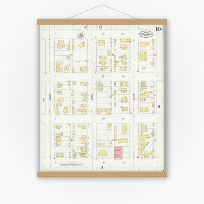 Old map wall art mockup — magnetic wood frame on white wall — Sanborn Fire Insurance Map from Texarkana, Bowie County, Texas (1900), Sheet #0010
