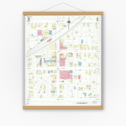 Old map wall art mockup — magnetic wood frame on white wall — Sanborn Fire Insurance Map from Shreve, Wayne County, Ohio (1950), Sheet #0002