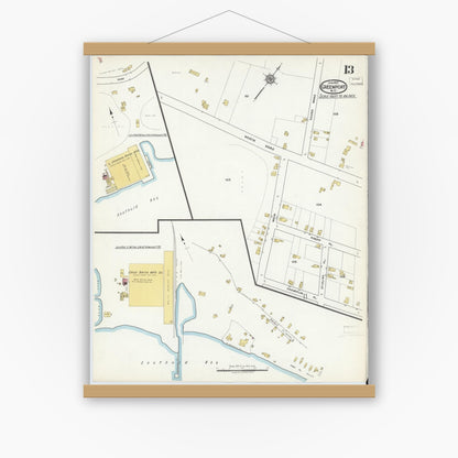 Old map wall art mockup — magnetic wood frame on white wall — Sanborn Fire Insurance Map from Greenport, Suffolk County, New York (1917), Sheet #0013