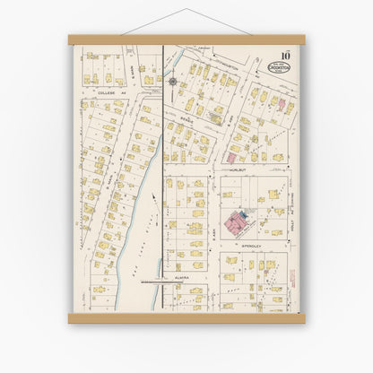 Old map wall art mockup — magnetic wood frame on white wall — Sanborn Fire Insurance Map from Crookston, Polk County, Minnesota (1922), Sheet #0010
