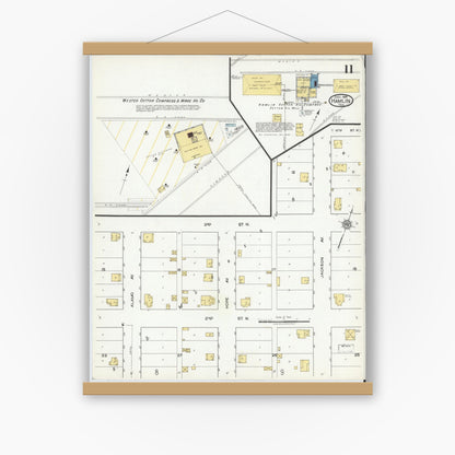 Old map wall art mockup — magnetic wood frame on white wall — Sanborn Fire Insurance Map from Hamlin, Jones County, Texas (1919), Sheet #0011