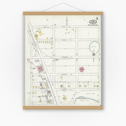 Old map wall art mockup — magnetic wood frame on white wall — Sanborn Fire Insurance Map from Lake Wales, Polk County, Florida (1920), Sheet #0003