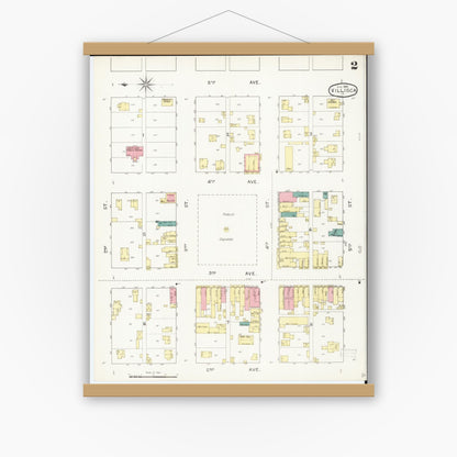 Old map wall art mockup — magnetic wood frame on white wall — Sanborn Fire Insurance Map from Villisca, Montgomery County, Iowa (1893), Sheet #0002
