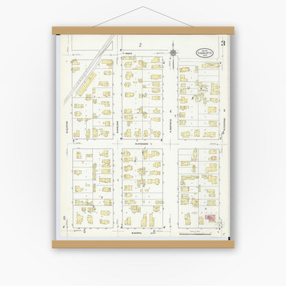 Old map wall art mockup — magnetic wood frame on white wall — Sanborn Fire Insurance Map from Charlotte, Eaton County, Michigan (1911), Sheet #0003
