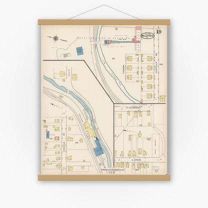 Old map wall art mockup — magnetic wood frame on white wall — Sanborn Fire Insurance Map from Bellefonte, Centre County, Pennsylvania (1922), Sheet #0019