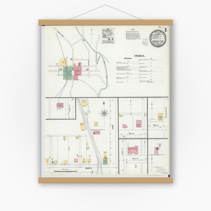 Old map wall art mockup — magnetic wood frame on white wall — Sanborn Fire Insurance Map from Carrollton, Carroll County, Ohio (1901) - Complete Map Set