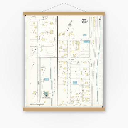 Old map wall art mockup — magnetic wood frame on white wall — Sanborn Fire Insurance Map from Lansing, Allamakee County, Iowa (1912), Sheet #0005