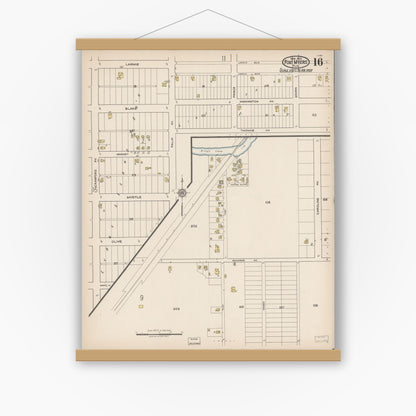 Old map wall art mockup — magnetic wood frame on white wall — Sanborn Fire Insurance Map from Fort Myers, Lee County, Florida (1922), Sheet #0016