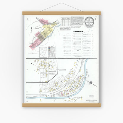 Old map wall art mockup — magnetic wood frame on white wall — Sanborn Fire Insurance Map from Dillonvale, Jefferson County, Ohio (1950) - Complete Map Set