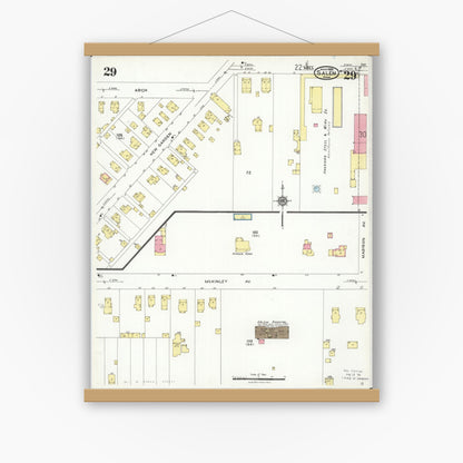 Old map wall art mockup — magnetic wood frame on white wall — Sanborn Fire Insurance Map from Salem, Columbiana County, Ohio (1926), Sheet #0029