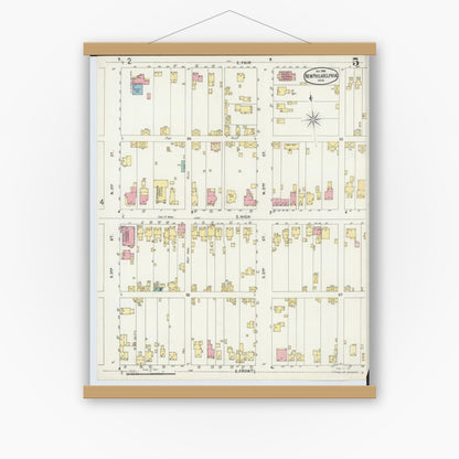 Old map wall art mockup — magnetic wood frame on white wall — Sanborn Fire Insurance Map from New Philadelphia, Tuscarawas County, Ohio (1896), Sheet #0005