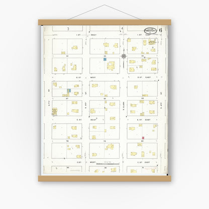 Old map wall art mockup — magnetic wood frame on white wall — Sanborn Fire Insurance Map from Forest City, Winnebago County, Iowa (1916), Sheet #0006
