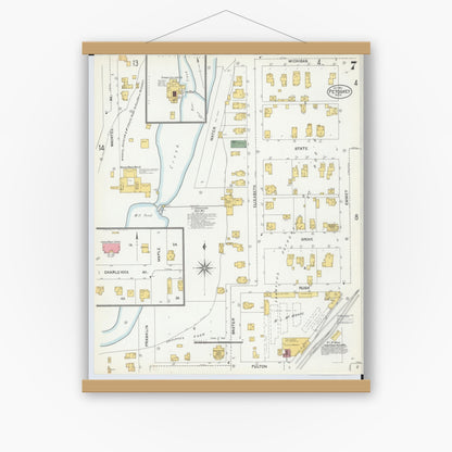 Old map wall art mockup — magnetic wood frame on white wall — Sanborn Fire Insurance Map from Petoskey, Emmet County, Michigan (1901), Sheet #0007