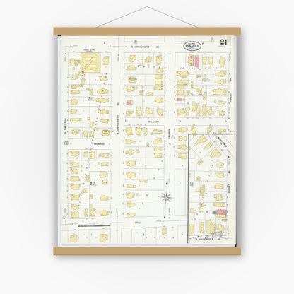 Old map wall art mockup — magnetic wood frame on white wall — Sanborn Fire Insurance Map from Ann Arbor, Washtenaw County, Michigan (1908), Sheet #0021
