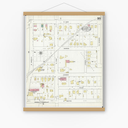 Old map wall art mockup — magnetic wood frame on white wall — Sanborn Fire Insurance Map from Edwardsville, Madison County, Illinois (1909), Sheet #0010
