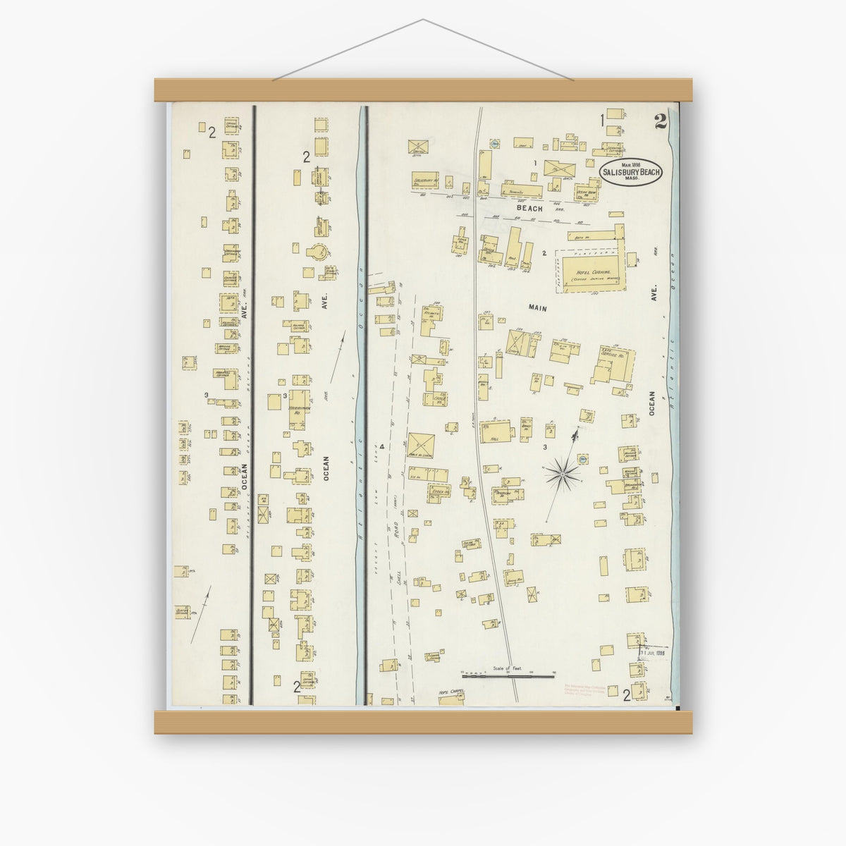 Old map wall art mockup — magnetic wood frame on white wall — Sanborn Fire Insurance Map from Salisbury, Essex County, Massachusetts (1898), Sheet #0002
