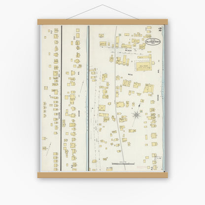 Old map wall art mockup — magnetic wood frame on white wall — Sanborn Fire Insurance Map from Salisbury, Essex County, Massachusetts (1898), Sheet #0002