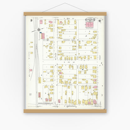 Old map wall art mockup — magnetic wood frame on white wall — Sanborn Fire Insurance Map from New Philadelphia, Tuscarawas County, Ohio (1926), Sheet #0009