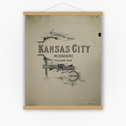 Old map wall art mockup — magnetic wood frame on white wall — Sanborn Fire Insurance Map from Kansas City, Jackson, Clay, And Platte Counties, Missouri (1950), Sheet #0001