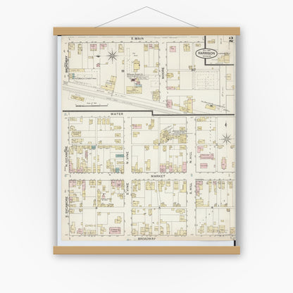Old map wall art mockup — magnetic wood frame on white wall — Sanborn Fire Insurance Map from Harrison, Hamilton County, Ohio (1887), Sheet #0002