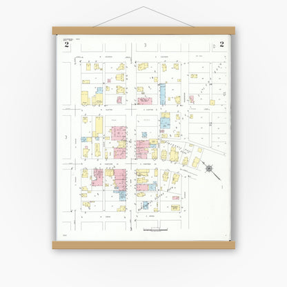 Old map wall art mockup — magnetic wood frame on white wall — Sanborn Fire Insurance Map from Centerburg, Knox County, Ohio (1949), Sheet #0002
