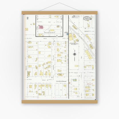 Old map wall art mockup — magnetic wood frame on white wall — Sanborn Fire Insurance Map from Mcbain, Missaukee County, Michigan (1929), Sheet #0002