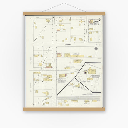 Old map wall art mockup — magnetic wood frame on white wall — Sanborn Fire Insurance Map from Shawano, Shawano County, Wisconsin (1913), Sheet #0007