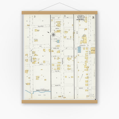 Old map wall art mockup — magnetic wood frame on white wall — Sanborn Fire Insurance Map from Seabreeze, Volusia County, Florida (1906), Sheet #0003