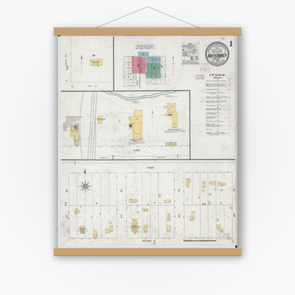 Old map wall art mockup — magnetic wood frame on white wall — Sanborn Fire Insurance Map from North Branch, Chisago County, Minnesota (1904), Sheet #0001