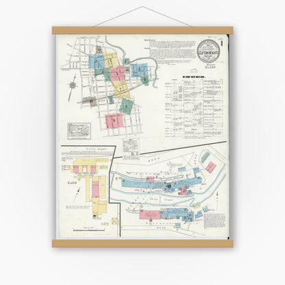 Old map wall art mockup — magnetic wood frame on white wall — Sanborn Fire Insurance Map from Clifton Heights, Delaware County, Pennsylvania (1912) - Complete Map Set
